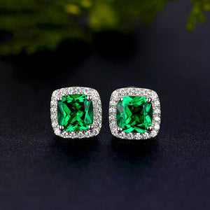 Luxury Female Emerald Green Square Earrings