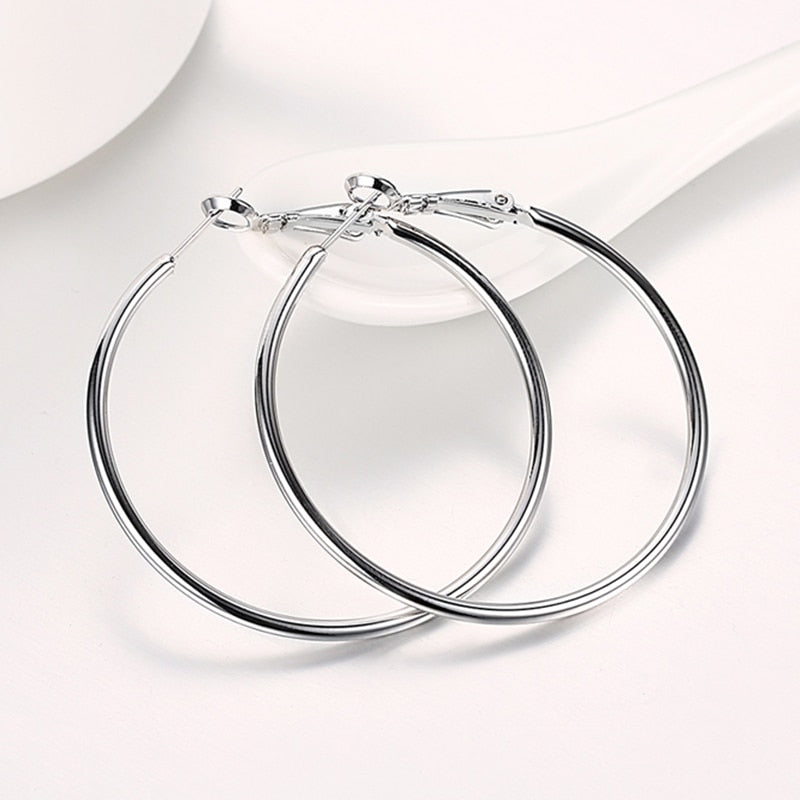 Silver Creole Circle Hoop Earrings