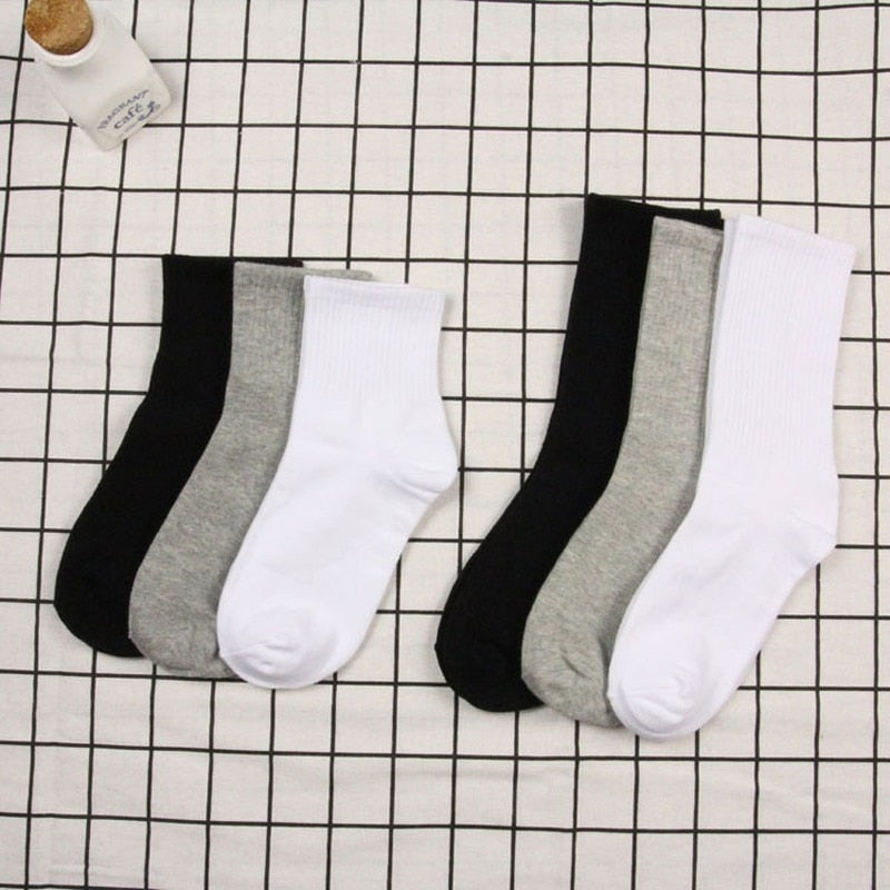 Black and White Solid Color Unisex Cotton Socks