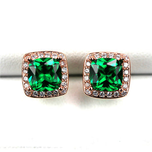 Luxury Female Emerald Green Square Earrings