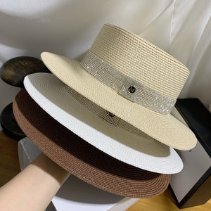 Sun Hat Artificial Diamond Belt Straw Hat