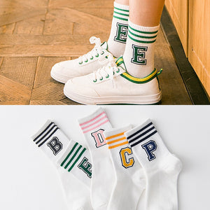 Classic Striped Letter Print Fashion Short Socks